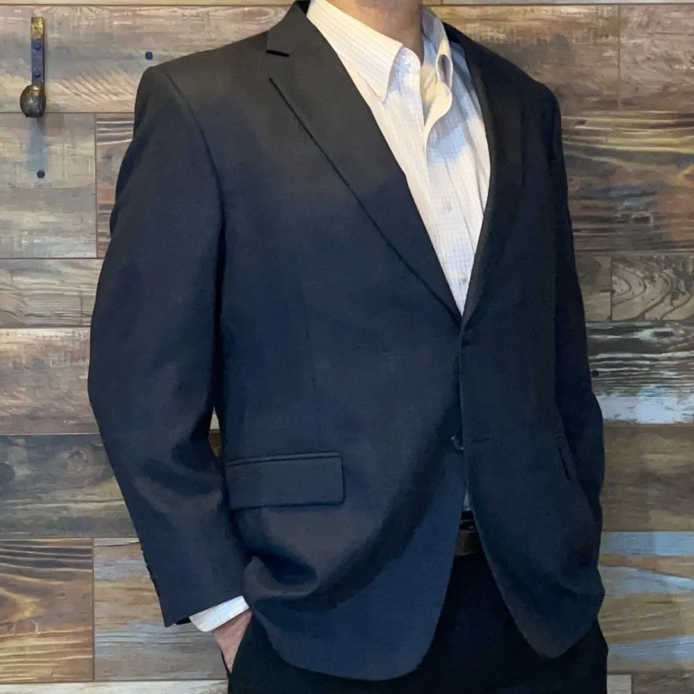 Jos. A. Bank Signature Collection 100% Wool Navy Blue Plaid Blazer Jacket 46R